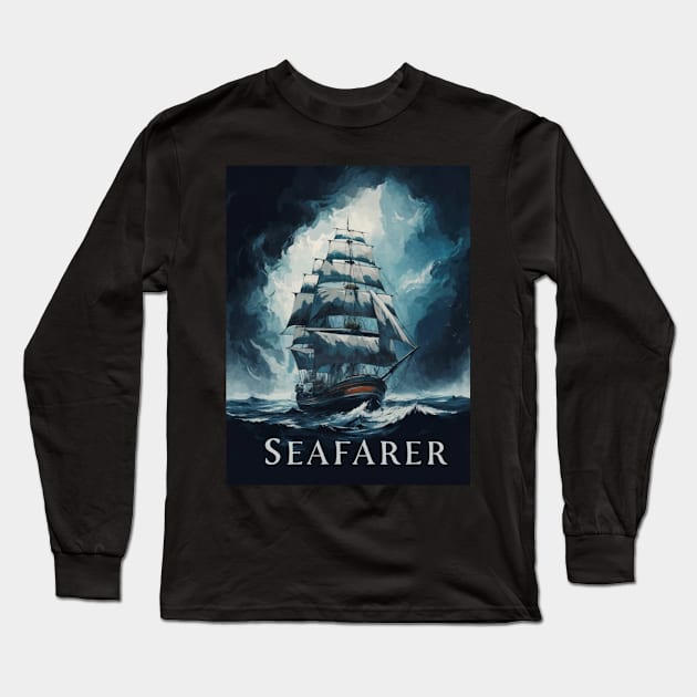 Sea Travel Ship Sailing Through The Deep Blue Sea Long Sleeve T-Shirt by Abeer Ahmad